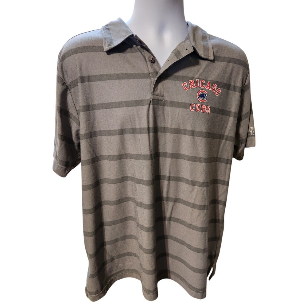 Chicago Cubs MLB Mens Grey‎ Striped Short Sleeve Performance Polo Shirt Large